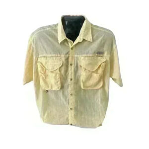 Men's Yellow PFG Bahama Short Sleeve Columbia Button Down Shirt Size L Large